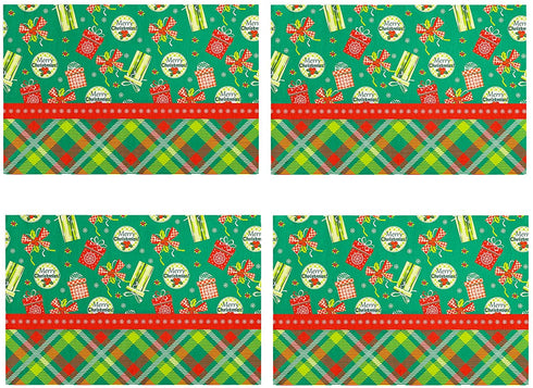 Table Placemats Kitchen Dining Place Mats Wipeable Dinner Mats Green Christmas New Year Table Mat Square, Set of 4 Washable Placemat, 45 x 30 cm