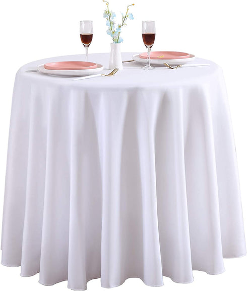 Surmente Table Cloth Polyester 132 Inch Round Tablecloth for Kitchen Dinning Party Wedding Rectangular Tabletop Buffet Decoration (White)