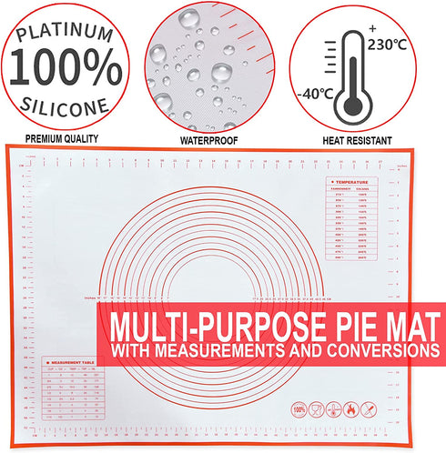 Silicone Pastry Mat with Measurements, Large and Thick Baking Mat, Non-Slip, Free of BPA, Fondant and Cake Rolling Mat, Kitchen Countertop Mat, Oven Liner Pie Crust Mat, Nonstick Dough Mat, 32" x 24"