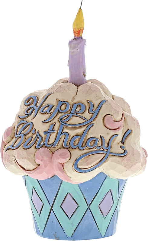 Enesco (4052066) Jim Shore Heartwood Creek Mini Birthday Cupcake Stone Resin Figurine, 3.75", Multicolor