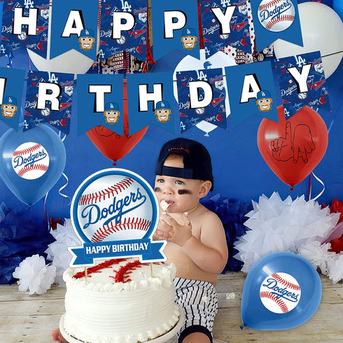 32 Pcs Dodgers Theme Birthday Party Decorations,Party Supply Set for Kids with 1 Happy Birthday Banner Garland , 13 Cupcake Toppers, 18 Balloons for Los Angeles Party Decorations