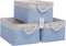 Fabric Storage Basket Set of 3, Foldable Linen Storage Box for Nursery and Home, Collapsible Canvas Shelf Basket for Wardrobe or Bedroom, Blue and White