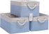 Fabric Storage Basket Set of 3, Foldable Linen Storage Box for Nursery and Home, Collapsible Canvas Shelf Basket for Wardrobe or Bedroom, Blue and White