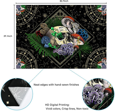 Skull Tapestry Colorful Mushroom Tapestry Constellation Tapestry Black Starry Tapestry Trippy Tarot Tapestry Wall Hanging for Room (59.1 x 82.7 inches)