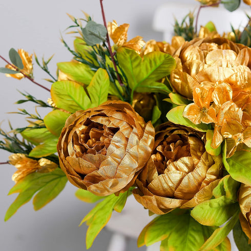 JUSTOYOU 2 Bunches Artificial Peonies, 12 Heads Faux Peony Flowers, Peonies Flowers for Decoration, Silk Flowers Bulk, Flores Artificiales para Decoracion, for Wedding, Party Decor (Gold)