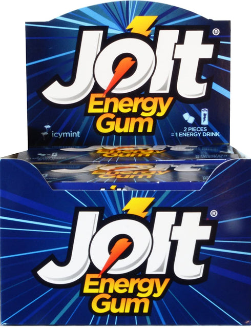 Jolt Icy Mint Energy Gum – Caffeine Chewing Gum – Increase Energy, Freshen Breath, Boost Physical Performance – 12 Pack (120 Pieces) – Low Calorie Caffeine Gum – Ginseng, Guarana