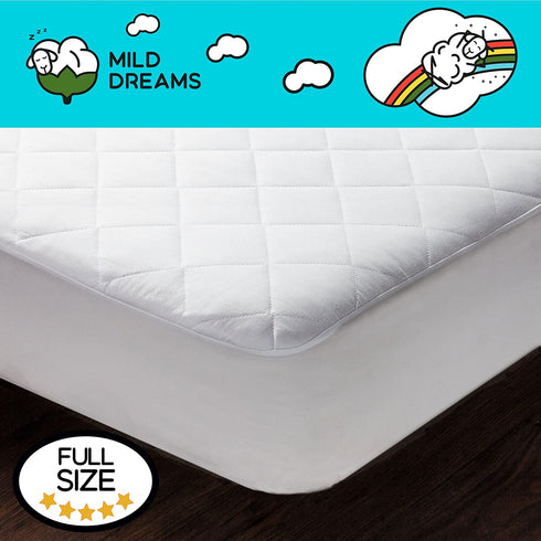 Full Mattress Pad Cover Fitted - Full Bed Mattress Cover Size 54x75 inches Stretches to 16 Deep Pocket- Fitted Quilted Sheet for Full Mattress , White