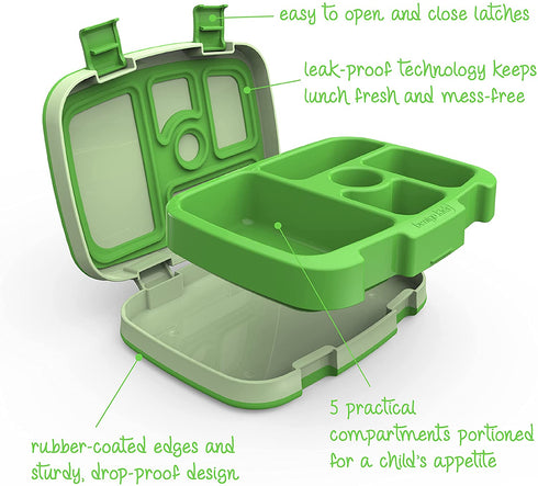 Bentgo® Kids Children™s Lunch Box - Leak-Proof, 5-Compartment Bento-Style Kids Lunch Box - Ideal Portion Sizes for Ages 3 to 7 - BPA-Free, Dishwasher Safe, Food-Safe Materials (Green)