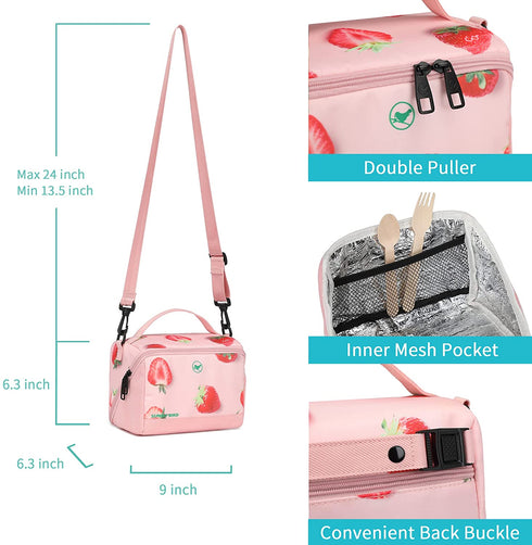 Sunny Bird Small Insulated Lunch Bag Portable Lunch Box Tote for Work and School (Strawberry pink)