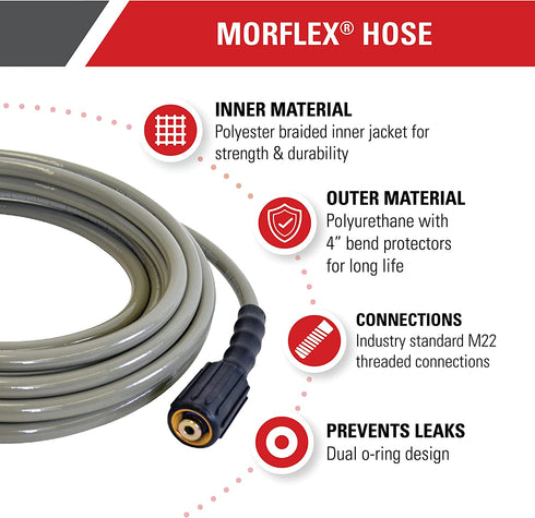 Simpson Cleaning 40224 Morflex Series 3300 PSI Pressure Washer Hose, Cold Water Use, 1/4 Inch by 25 Feet, Natural