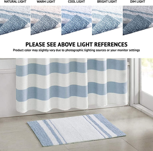 Madison Park Reversible Spa Rug 100%-Cotton Striped Ultra Soft Water Fast Bath Non-Slip Absorbent Quick Dry Mats for Tub, Shower Room, and Bathroom, 20"x30", Blue (MP72-6210)