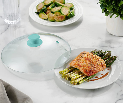 Godinger Microwave Plate Cover Lid with Easy Grip Handle, Safe Tempered Glass, Microwave Food Cover, Splatter Cover Guard