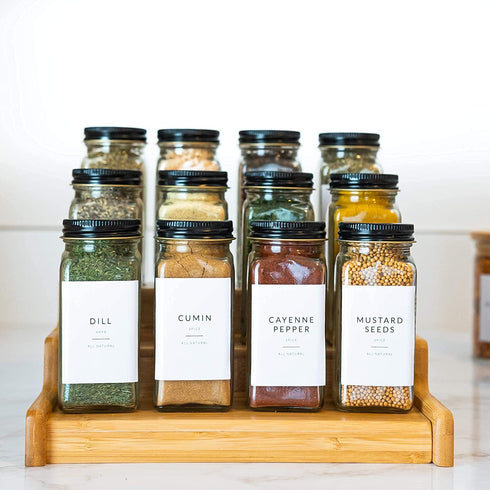 162 Minimalist Spice Jar Labels - Preprinted Spice Stickers - Black Text on White Waterproof Label - Fits Round Bamboo Jars or Rectangular Spice Jars - Herb Seasoning Kitchen Pantry Labels Stickers
