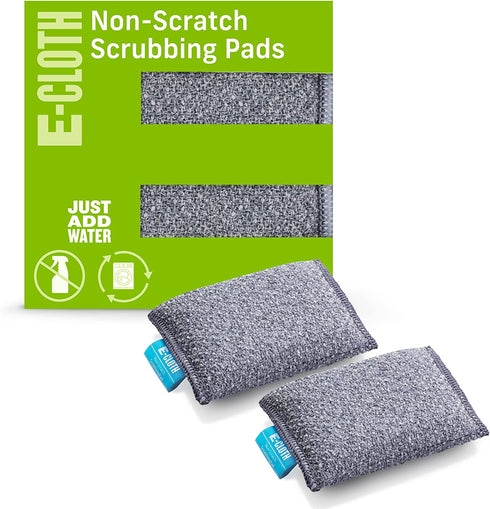 E-Cloth Non-Scratch Scrubbing Pads, Premium Microfiber Dish Scrubber and Kitchen Sponge, Great Grill Cleaner and Cast Iron Scrubber, Washable and Reusable, 100 Wash Guarantee, 2 Pack
