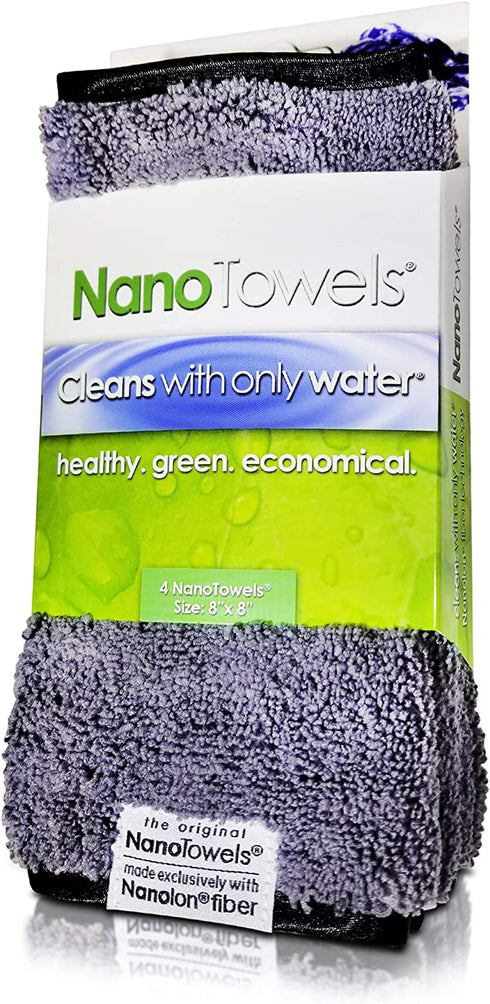 Nano Towels - Amazing Eco Fabric That Cleans Virtually Any Surface With Only Water. No More Paper Towels Or Toxic Chemicals. 4-Pack (8x8, Grey)