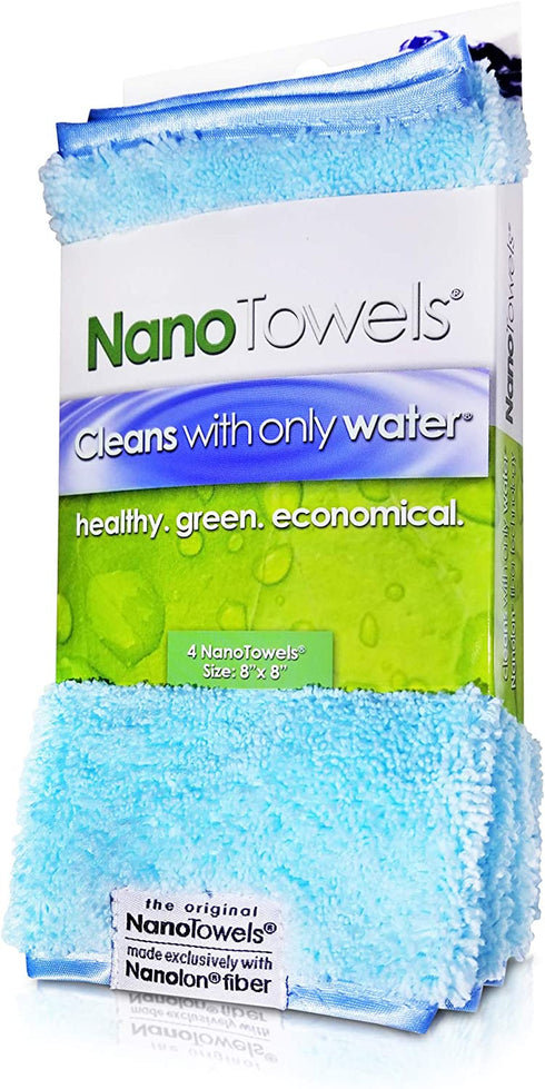Nano Towels - Amazing Eco Fabric That Cleans Virtually Any Surface With Only Water. No More Paper Towels Or Toxic Chemicals | 4-Pack (8x8", Seashore Teal)