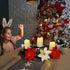 Hausse Christmas Poinsettia Centerpiece with 3 Flameless LED Candles, Chiristmas Candle Holders Advent Wreath, Xmas Tabletop Candleabrum for Home Holiday Party Table Mantel Display
