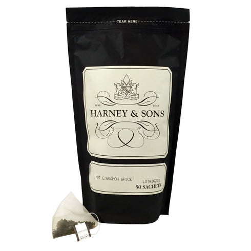 Harney and Sons Hot Cinnamon Spice, Bag of 50 Sachets, Black Tea w/ Orange Pieces and Cloves