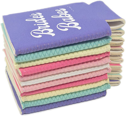 BRIDE'S BABES Bachelorette Party Can Sleeves - 11 Pack Insulated Neoprene Drink Holders for Regular Cans Bottles | Decorations, Supplies & Favors (Retro Rainbow)