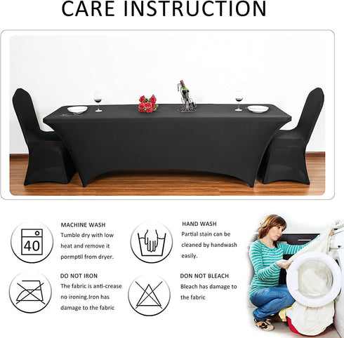 Obstal 4ft Stretch Spandex Table Cover for Standard Folding Tables - Universal Rectangular Fitted Tablecloth Protector for Wedding, Banquet and Party ?Black, 48 Length x 24 Width x 30 Height Inches?