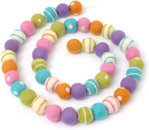 Glaciart One Felt Ball Garland - Fun Party Decorations for Easter, Spring & Birthdays - Home Decor for Living Room, Bedroom, Baby Room - 100% Natural Wool Pom Poms with Cotton String - 9 Ft.
