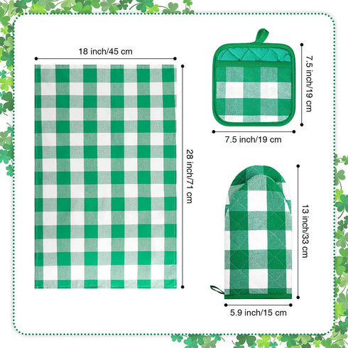 6 Pieces Christmas Buffalo Plaid Pot Holders Oven Mitts Dish Towels Set, Farmhouse Plaid Mitts Tea Towels Multipurpose Holder for Kitchen Cooking Baking Grilling Home Decoration (Green and White)