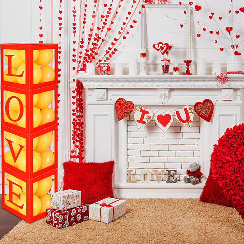 4 Pieces Love Balloons Boxes Valentines Day Transparent Balloon Box with 16 Love Letters, Balloon Party Decorations for Wedding Valentines Day Engagement Bride Shower