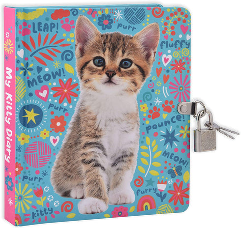 MOLLYBEE KIDS My Kitty Lock and Key Diary, 208 Pages, Measures 6.25 inches by 5.5 inches