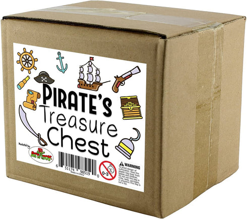 Attatoy Wooden Pirate Treasure Chest with 240 Colored €œJewels (Plastic Gems); 6 x 4.5 x 5 Antique Style Wood Box with Brass Accents; 1 Lb. Acrylic Gemstones