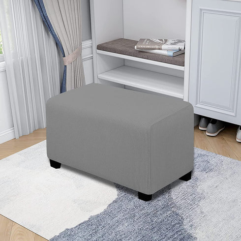 Easy-Going Stretch Ottoman Cover Folding Storage Stool Furniture Protector Soft Rectangle slipcover with Elastic Bottom(Ottoman Small,Light Gray)