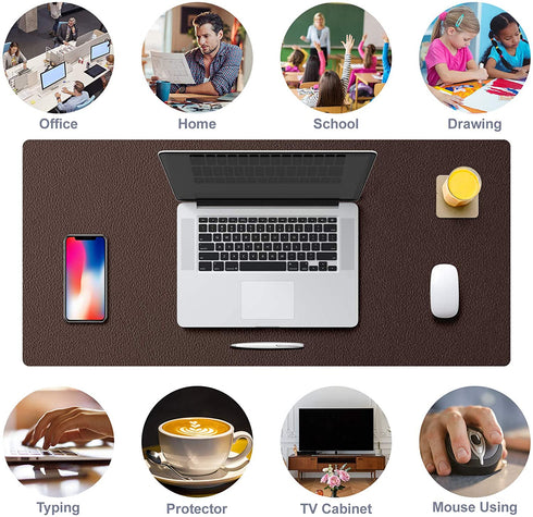 TESOBI Large Natural Cork & Leather Desk Pad, Double-Sided Desk Protector, Smooth Surface Mouse Pad, Waterproof Desk Mat for Office/Home/Gaming (36" x 17" Coffee)