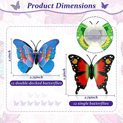 3D LED Butterfly Decoration Night Light Sticker Single and Double Wall Light for Garden Backyard Lawn Party Festive Party Nursery Bedroom Living Room (36)