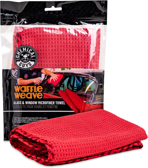 Chemical Guys MIC707 Waffle Weave Glass and Window Microfiber Towel, Red (24" x 16")