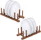 MyGift Brown Wood Dish Drying Rack, Kitchen Countertop Plate Display Holder with 6 Slots, Set of 2