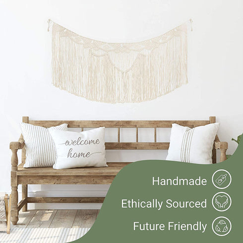 Livalaya Macrame Wall Hanging Garland - Beige 39?L x 19?W Modern Farmhouse Bohemian Woven Wall Decor for House, Apartment, Dorm, Fireplace, Bedroom, Baby Nursery, Party & Wedding Decorations, US Brand