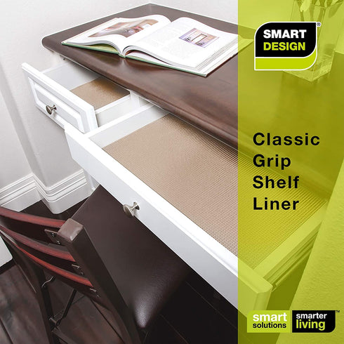 Smart Design Classic Grip Shelf Liner - 12 Inch x 60 Feet Total (Set of 6 Rolls) - Non Adhesive, Strong Grip Bottom, Easy Clean Kitchen Drawer, Cabinet, Cupboard Dresser Cover, Non Slip - Taupe