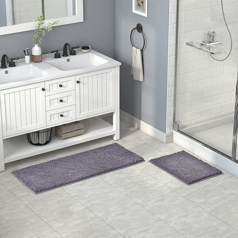 Lifewit Extra Soft Bathroom Rug Mat, Absorbent Shaggy Chenille Bath Rug, Non Slip Plush Rugs for Bathroom,Tub and Shower, Grey, 24 ×17 inch