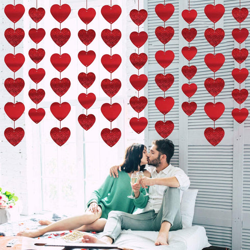 90 Hearts Valentines Day Heart Banner Felt Red Heart Shape Hanging String Garland Party Decor Valentines Day Decorations for Wedding Anniversary Birthday Home Valentines Party Supplies(15 Pcs)