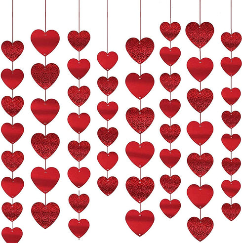 90 Hearts Valentines Day Heart Banner Felt Red Heart Shape Hanging String Garland Party Decor Valentines Day Decorations for Wedding Anniversary Birthday Home Valentines Party Supplies(15 Pcs)