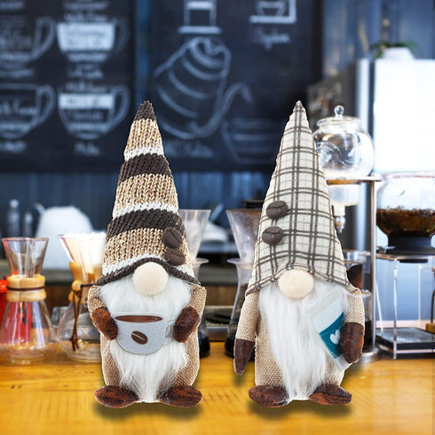 AWISBI 2 PCS Coffee Gnome Plush, Home Decorations for Coffee Bar Farmhouse Kitchen, Cute Handmade Ornaments Clearance Dwarf Swedish Elf Gift for Christmas Valentine Thanksgiving Holiday