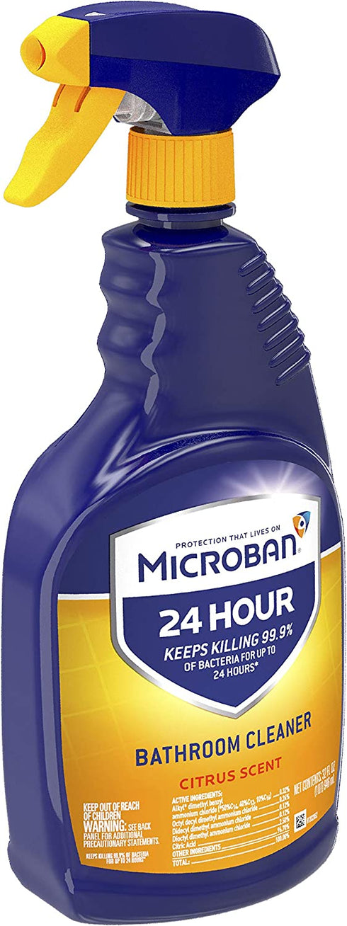Microban 24 Hour Bathroom Cleaner and Sanitizing Spray, Citrus Scent - 22 Ounce (Pack of 2)