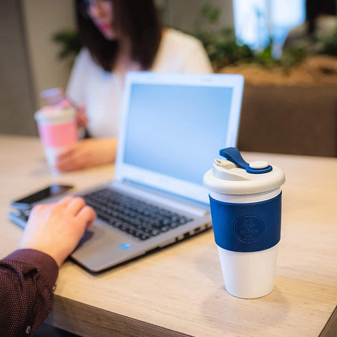 Mr.Cuppie 16oz Reusable Coffee Cups with Lids ,Dishwasher and Microwave Friendly Cup, Travel Coffee Mug Silicone Sleeve ,Portable To Go Coffee Mug (Space Blue)