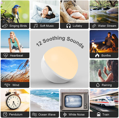 White Noise Machine for Sleeping Baby Adults, Fansbe Portable Sleep Machine with 12 Soothing Sounds & Adjustable 7 Color Night Light, Sound Masking Machine for Home Travel and Office