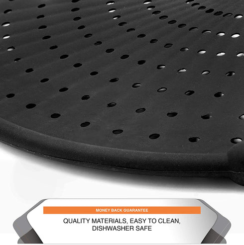 Beckon Ware NON-RUST Silicone Splatter Screen for Cooking- 11" or 13 inch Multi-Use Splatter Shield, Drain Board and Strainer. Non-Stick, Food Safe & Heat Resistant Universal Pan Cover, Black