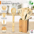 IGA - Organic Bamboo Cooking Utensils Set Spoons, Spatulas With Holder For High Heat Resistant In Nonstick Pots, Pans & Cast Irons Skillets (8-Piece Set) Great Gift Idea For Everyday Use