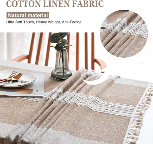 OstepDecor Tablecloth, Rectangle Table Cloth for 4 ft Table, Cotton Linen Tablecloths, Table Cover for Kitchen Dinning Room Party, Rectangle/Oblong, 55 x 102 Inch, 8-10 Seats, Light Coffee