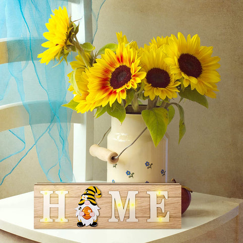 Gnome Home Sign Interchangeable Easter Gnome Wooden Signs Rustic Home Sign with 8 Seasonal Gnome Magnet Wooden Home Sign with 8 LED Lights for Home Easter Party Holiday DIY Decor