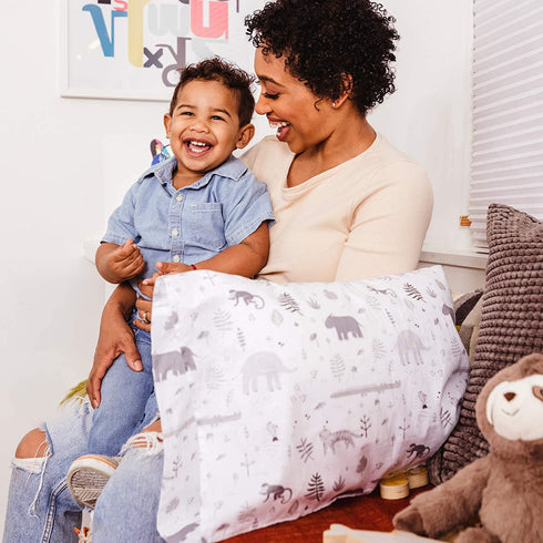 WeeSprout Mini Toddler Pillow for Kids Sleeping - Organic Cotton Shell & Pillowcase with Soft & Supportive Polyfiber Filling Good for Travel, Machine Washable, 18 x 13 x 3, Safari