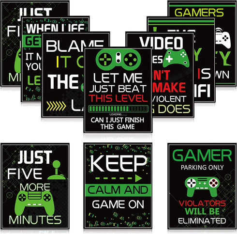 10 Video Game Poster Sign Gamer Art Print Boy Game on Birthday Party Wall Decoration, Inspirational Words Quote Poster 10 x 8 Inch Wall Gaming Art for Kids Boy Bedroom Decor, No Frame (Green)