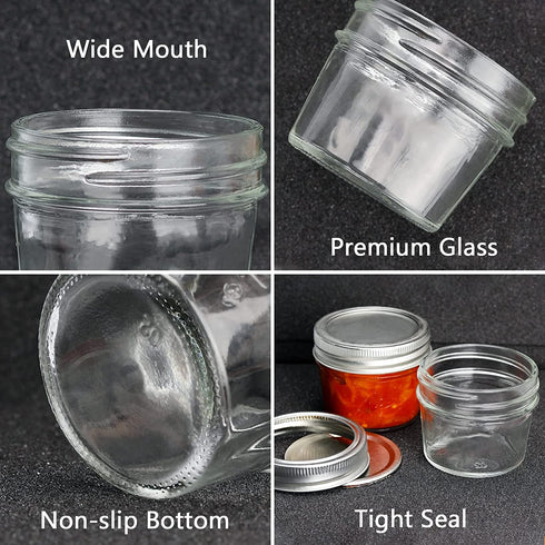 Small Mason Jars 4 oz - 12 Pack Glass Canning Jars with Regular Airtight Lids and Bands, Mini Clear Mason Jars for Preserving, Honey, Jam, Baby Food, Kitchen Spices, Tea, DIY Projects, Dishwasher Safe